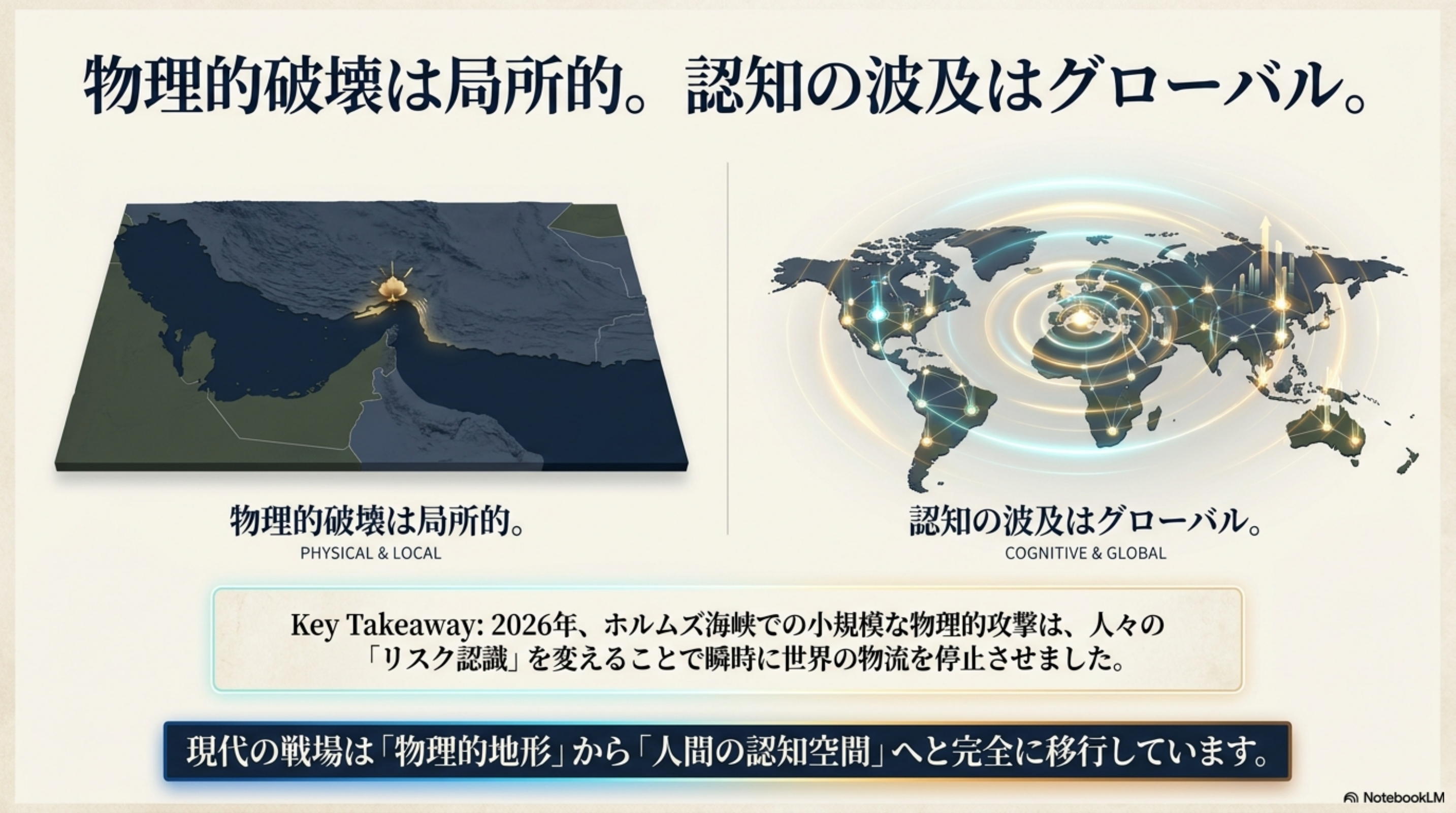 物理的破壊は局所的・認知の波及はグローバル